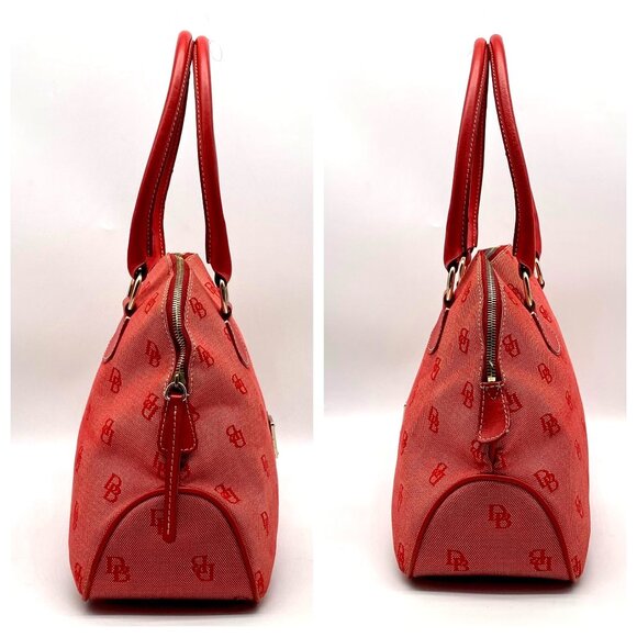 Dooney & Bourke Red Monogram Canvas Leather Trim Large Domed Satchel Bag - Picture 3 of 12